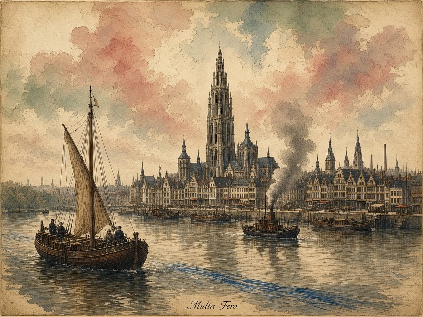 Antwerp seen from the Scheldt River